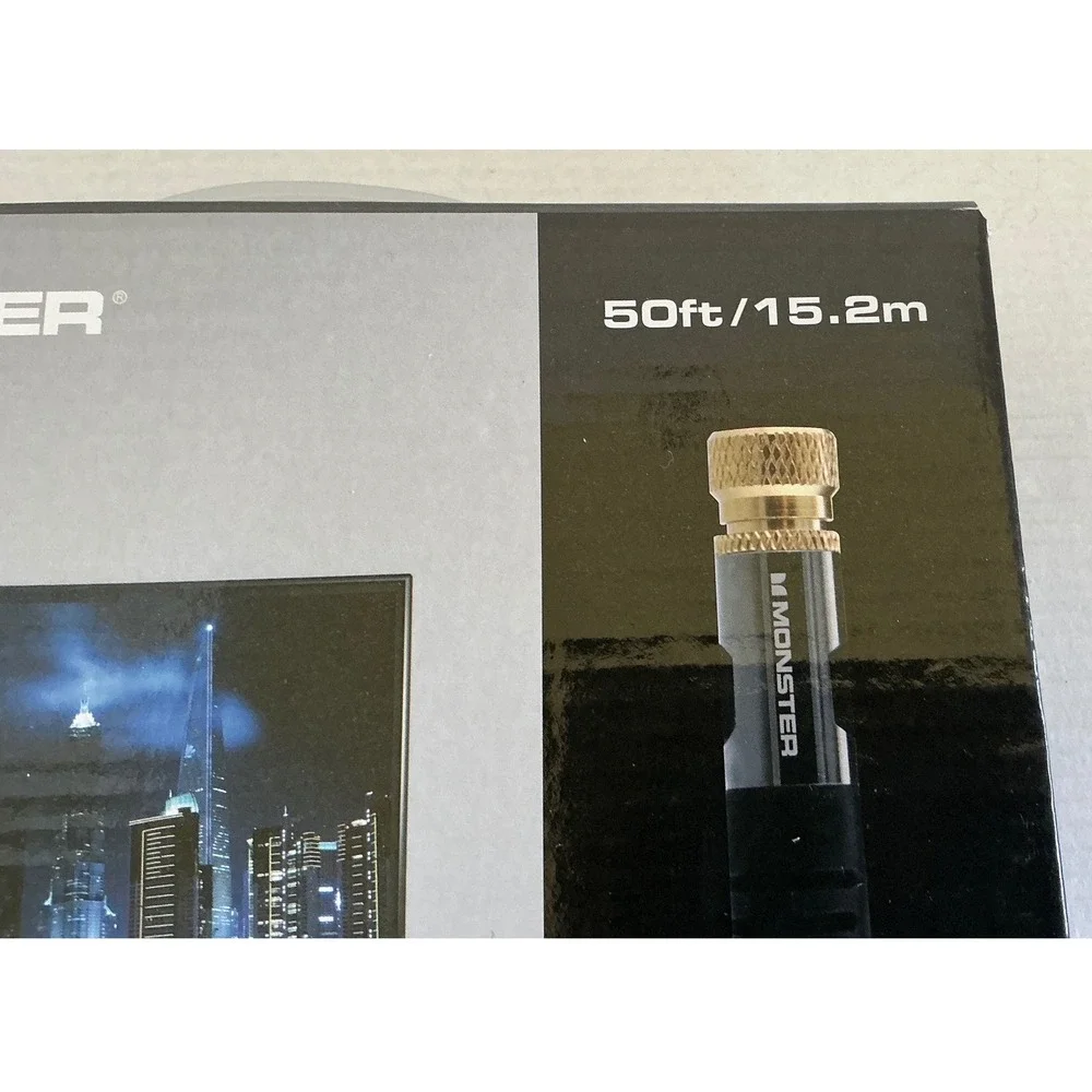 Monster Coaxial RG-6 Cable 50ft In-Wall Rated Gold Plated Connectors‎ Black NWT